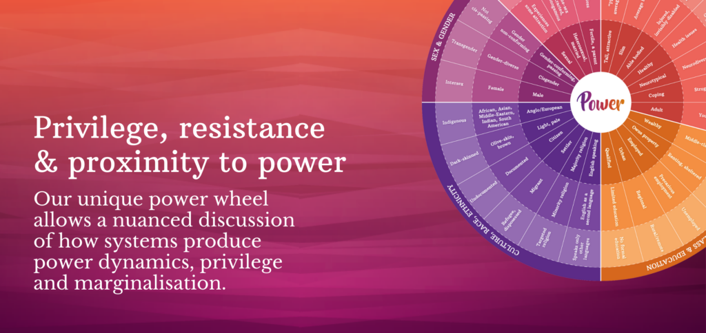 Circle showing different axes of privilege and disadvantage and how they intersect