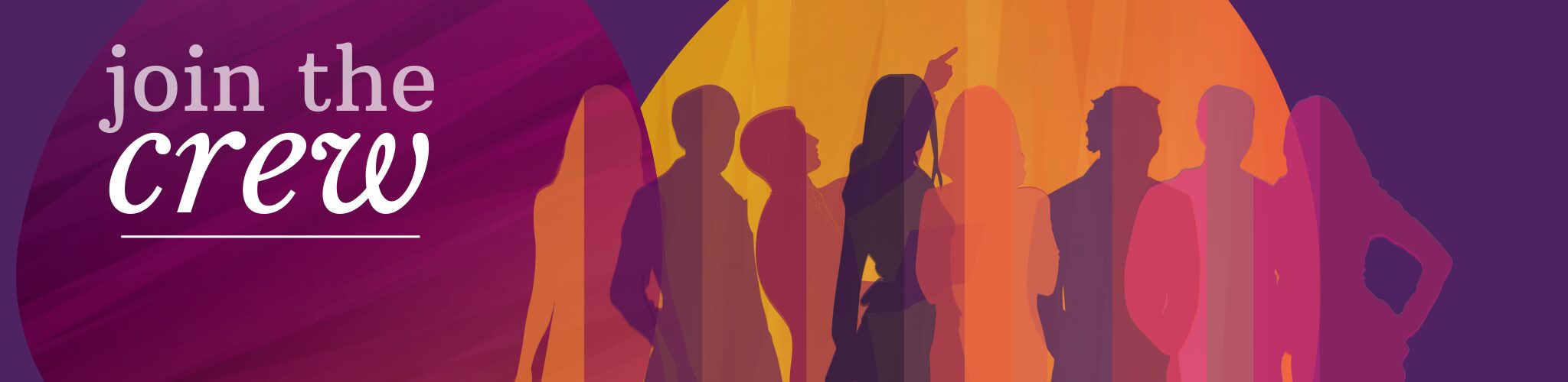 join the crew. the image shows a number of multicoloured silhouettes of people against a colourful background