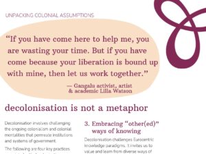 a low-resolution image of page one of the Unpacking Colonial Assumptions fact sheet