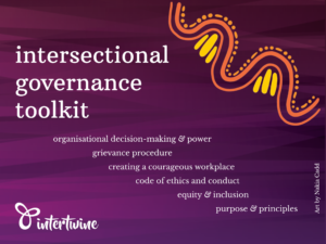 intersectional governance toolkit includes: organisational decision-making & power; grievance procedure; creating a courageous workplace;